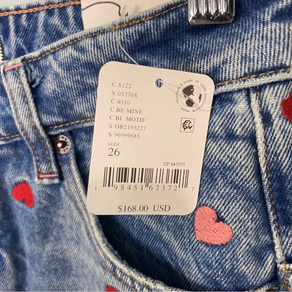 Free People We The Free Deep Trance Boyfriend Heart Embroidered Jeans Size 26 - Picture 4 of 7